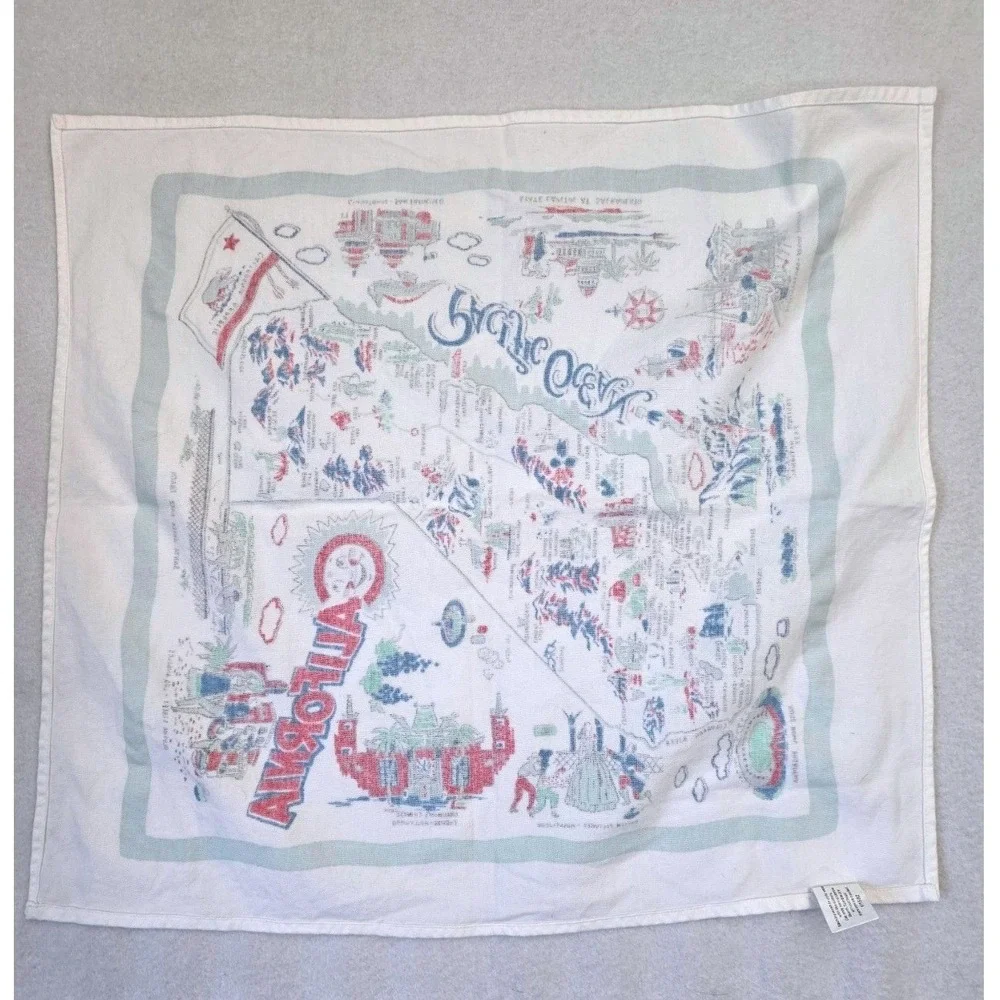 Moda Home California Map Tea Towel OS White Cotton Souvenir Retro Kitsch Decor